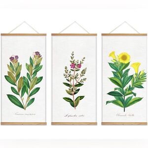 wall26 Hanging Poster with Wood Frames Beautiful Green Plants 18"x36"x3 Panels